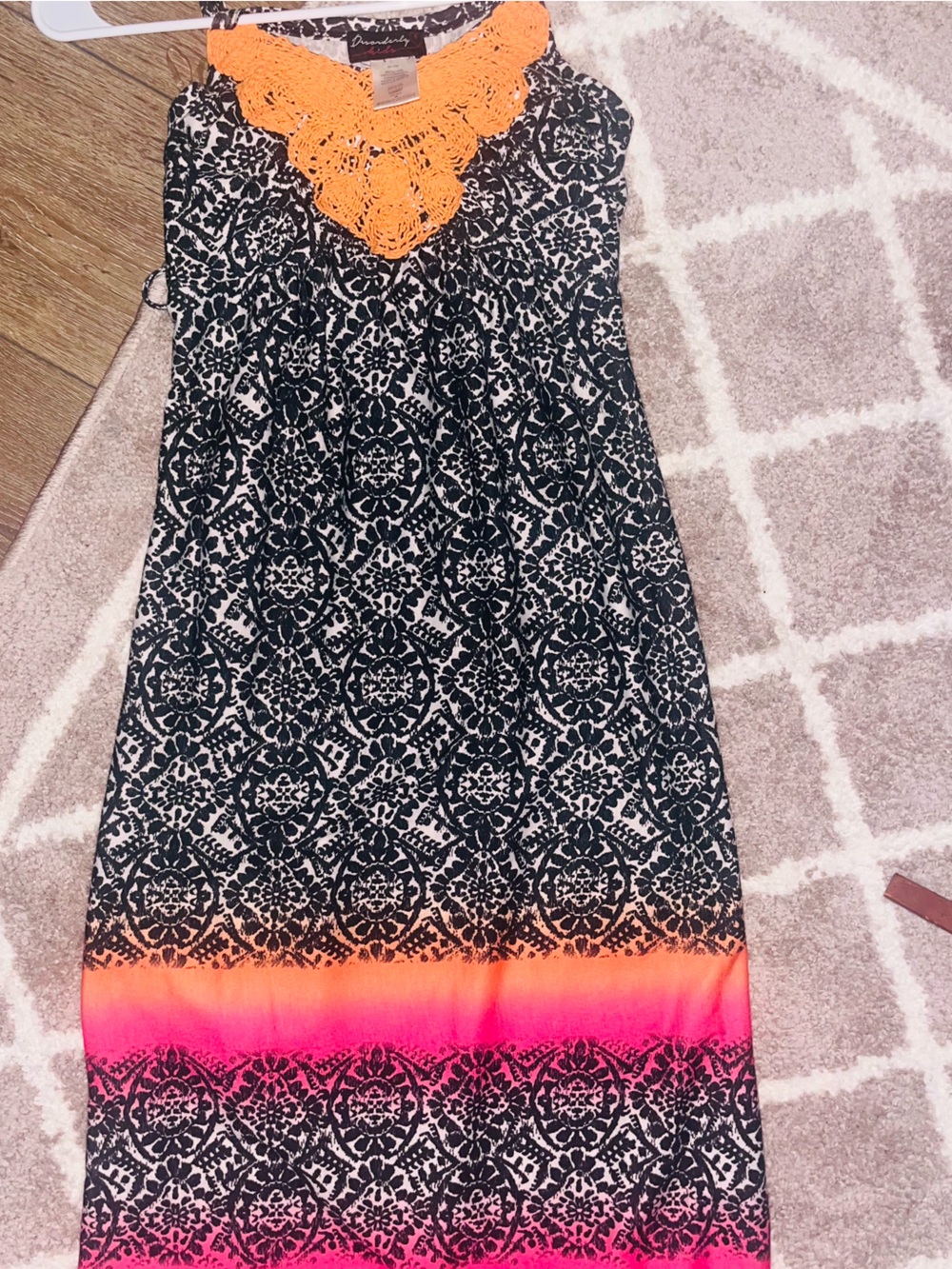 Bright Ombre & Black Pattern Maxi Skirt - Pink, Orange, Black